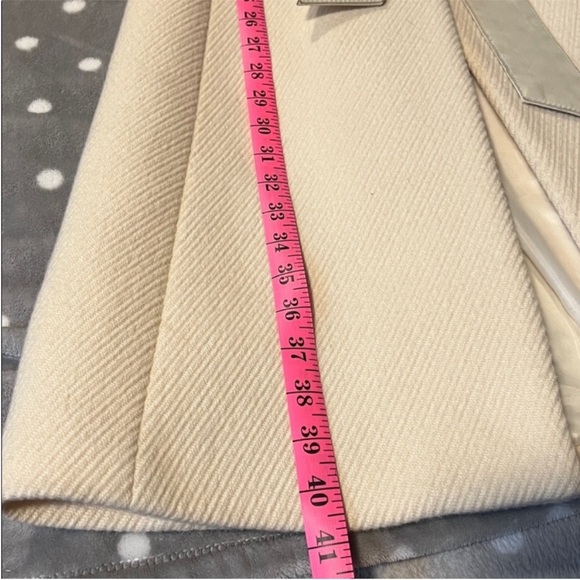 Mackage | Women’s Size S Cream Wool Coat with Leather Trim Accents + Belt - Picture 13 of 14